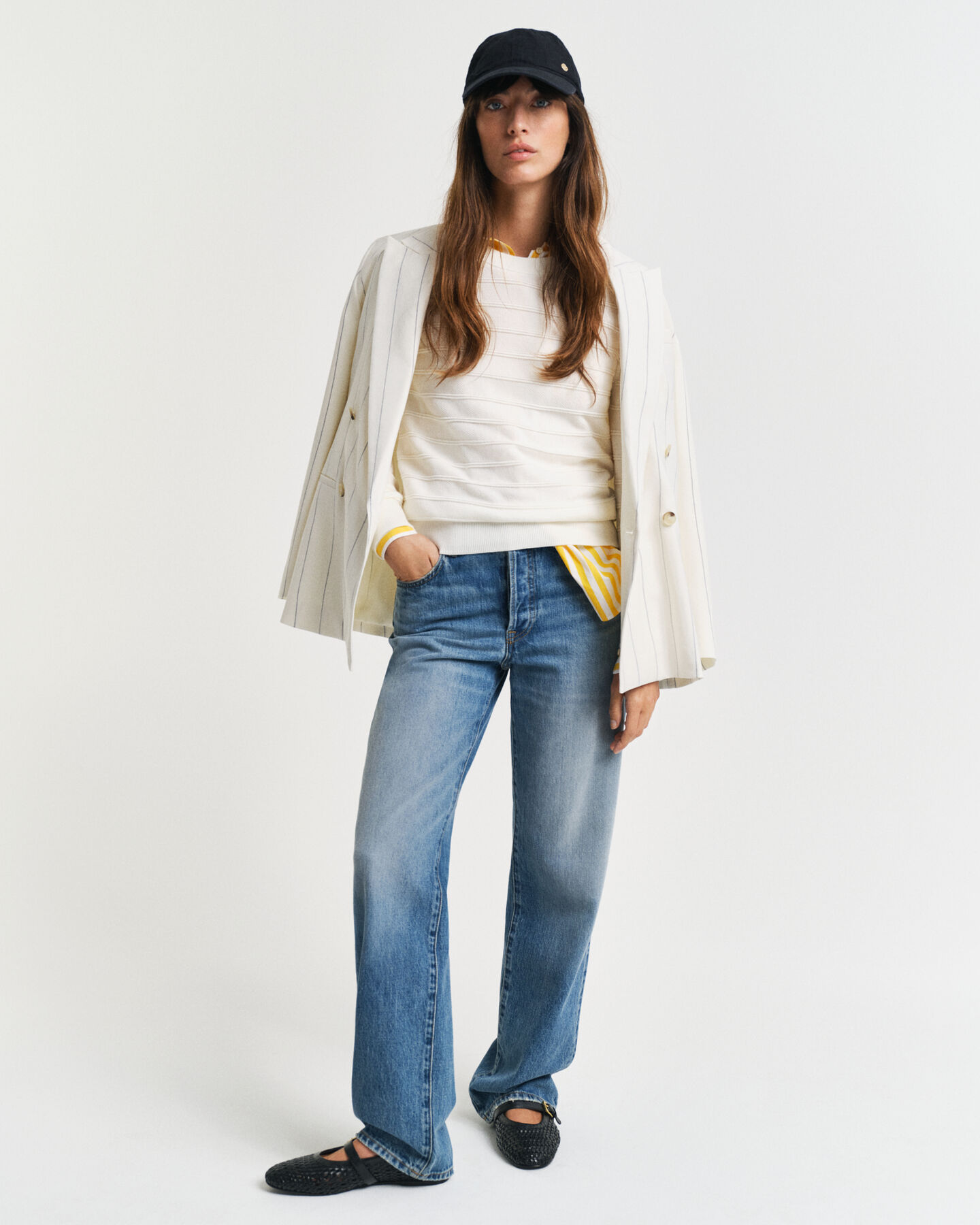 Rundhalspullover aus strukturierter Baumwolle