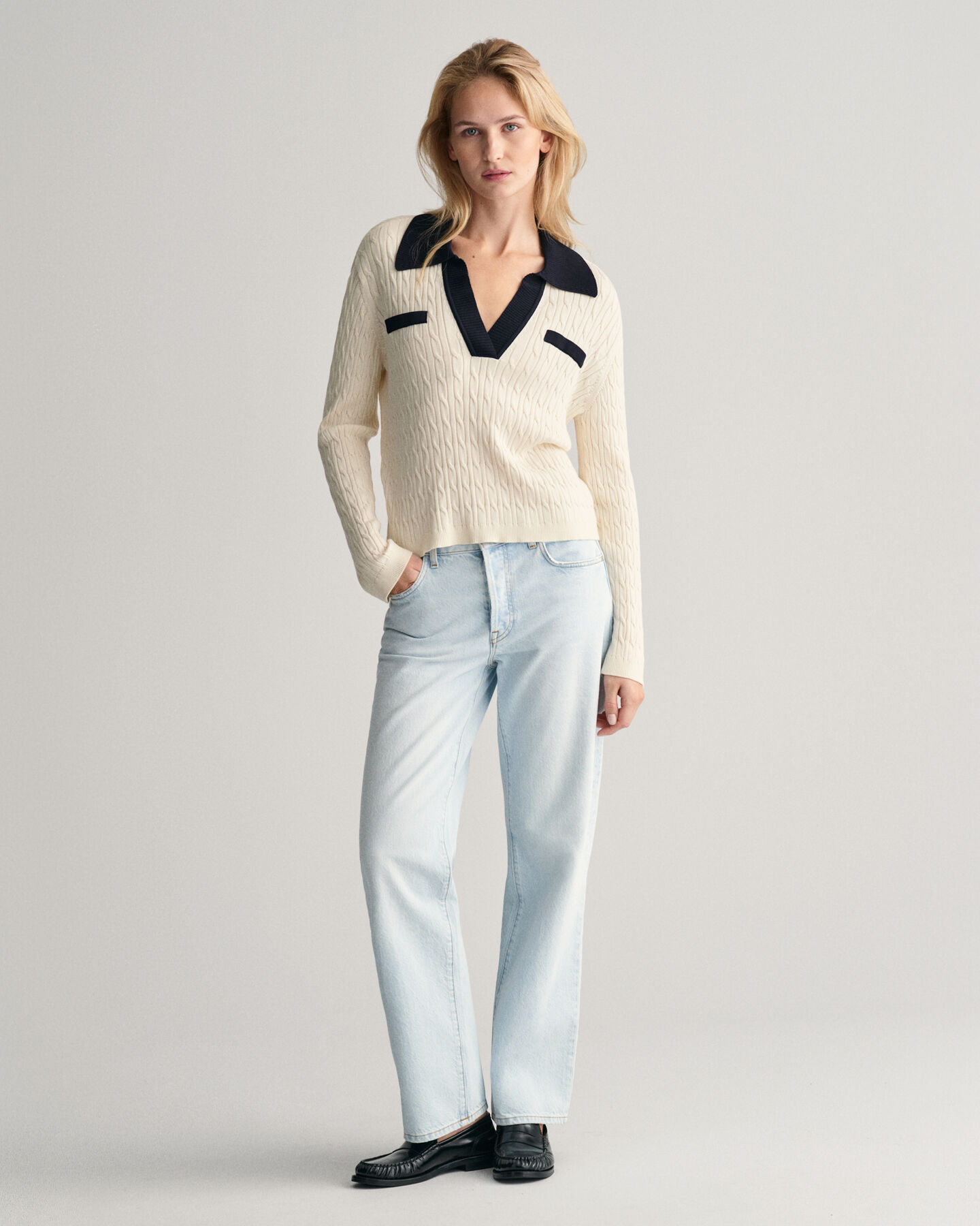 Zopfstrick Polopullover