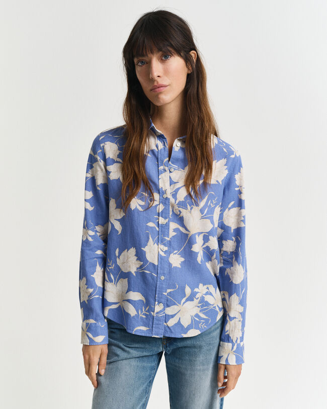 Regular Fit Leinen Bluse mit Blumen-Print