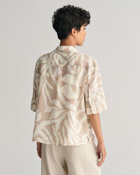 Relaxed Fit Palm Print Leinen Kurzarmbluse