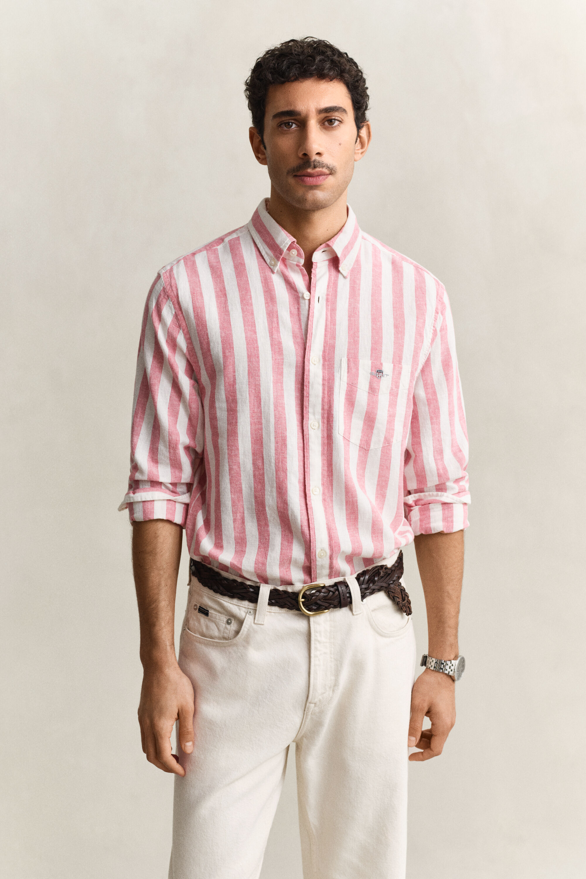 Camicia a righe in misto lino