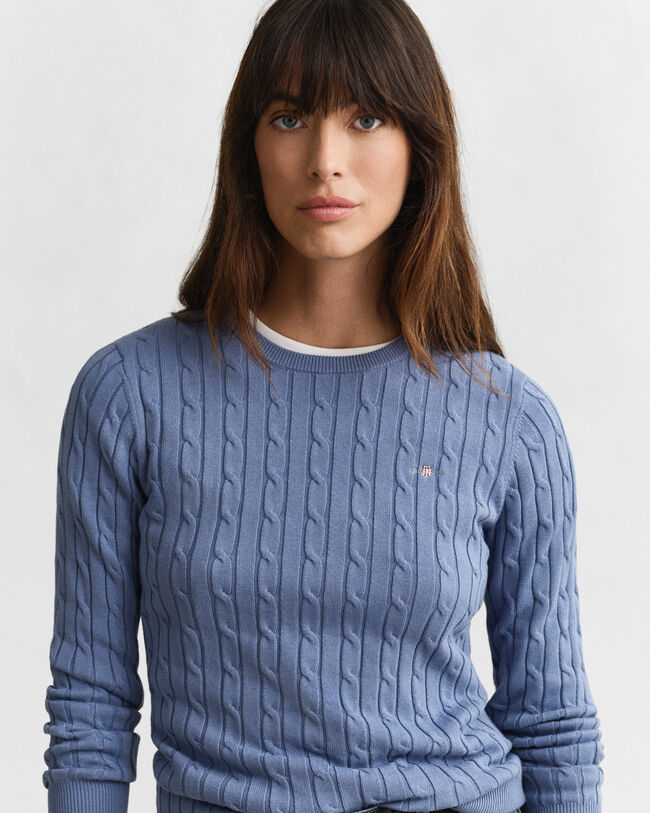 Zopfstrick Rundhalspullover aus Stretch-Baumwolle