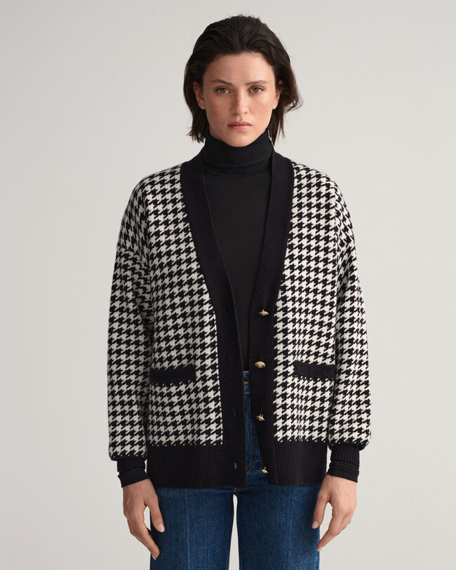 Houndstooth Oversized Strickjacke