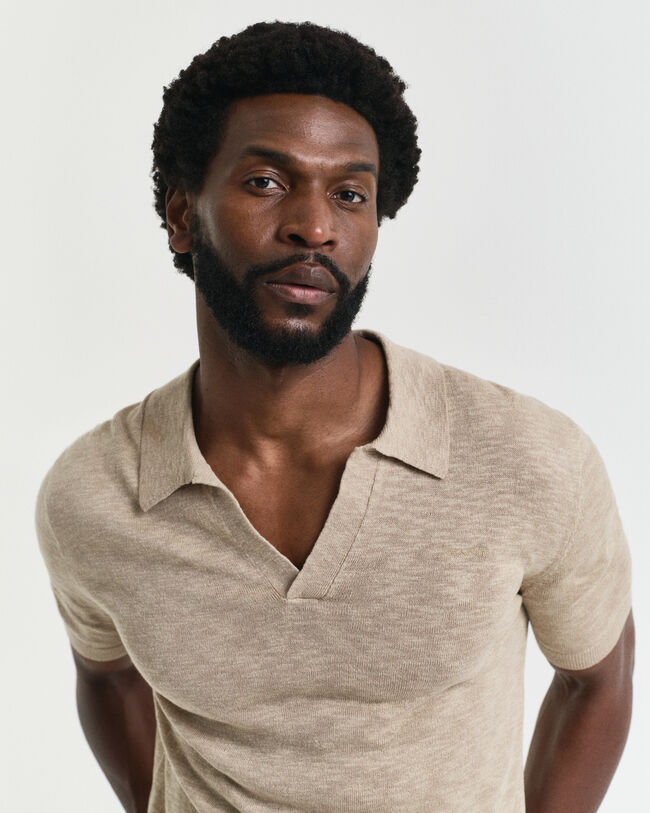 Kurzarm Polopullover aus Leinenmix