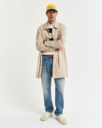 Gestreifter Zopfstrick-Rundhalspullover aus Baumwolle