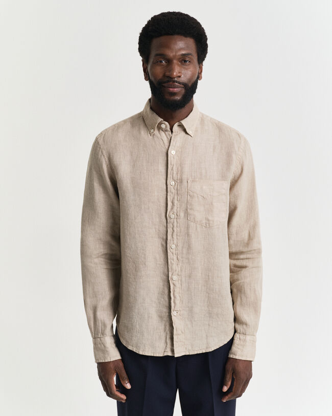 St&uuml;ckgef&auml;rbtes Regular Fit Leinen Hemd