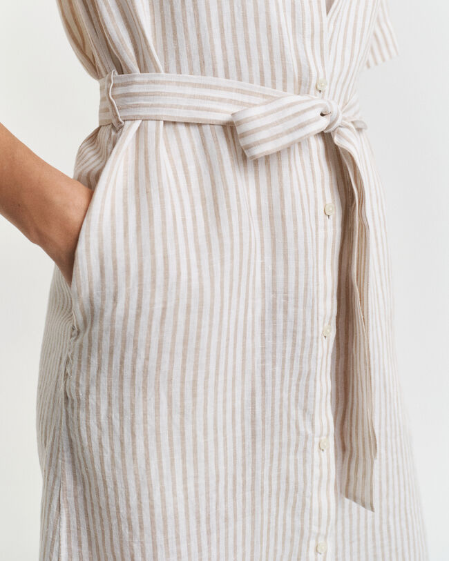 Gestreiftes Hemdblusenkleid aus Leinen