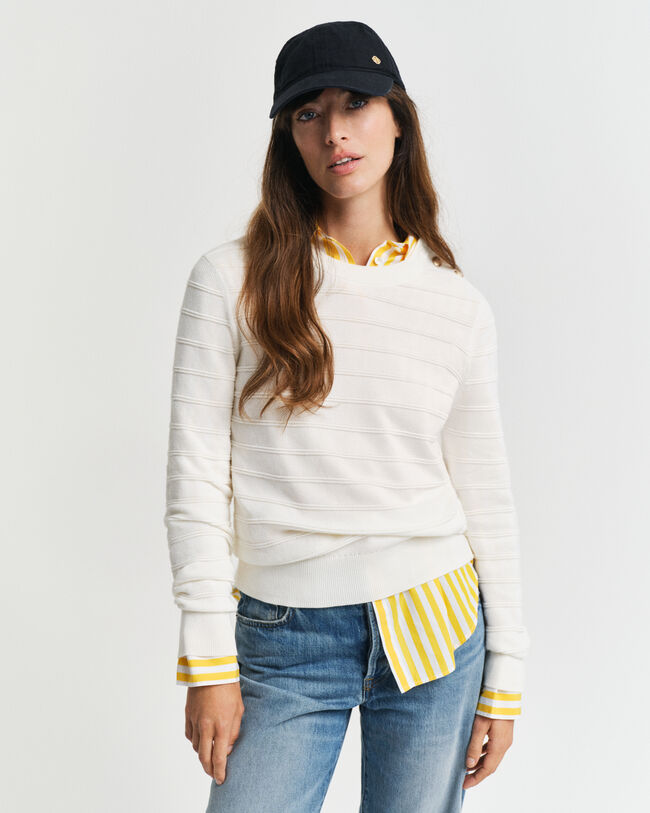 Rundhalspullover aus strukturierter Baumwolle