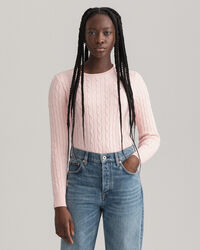 Rundhalspullover aus Stretch-Baumwolle mit Zopfmuster