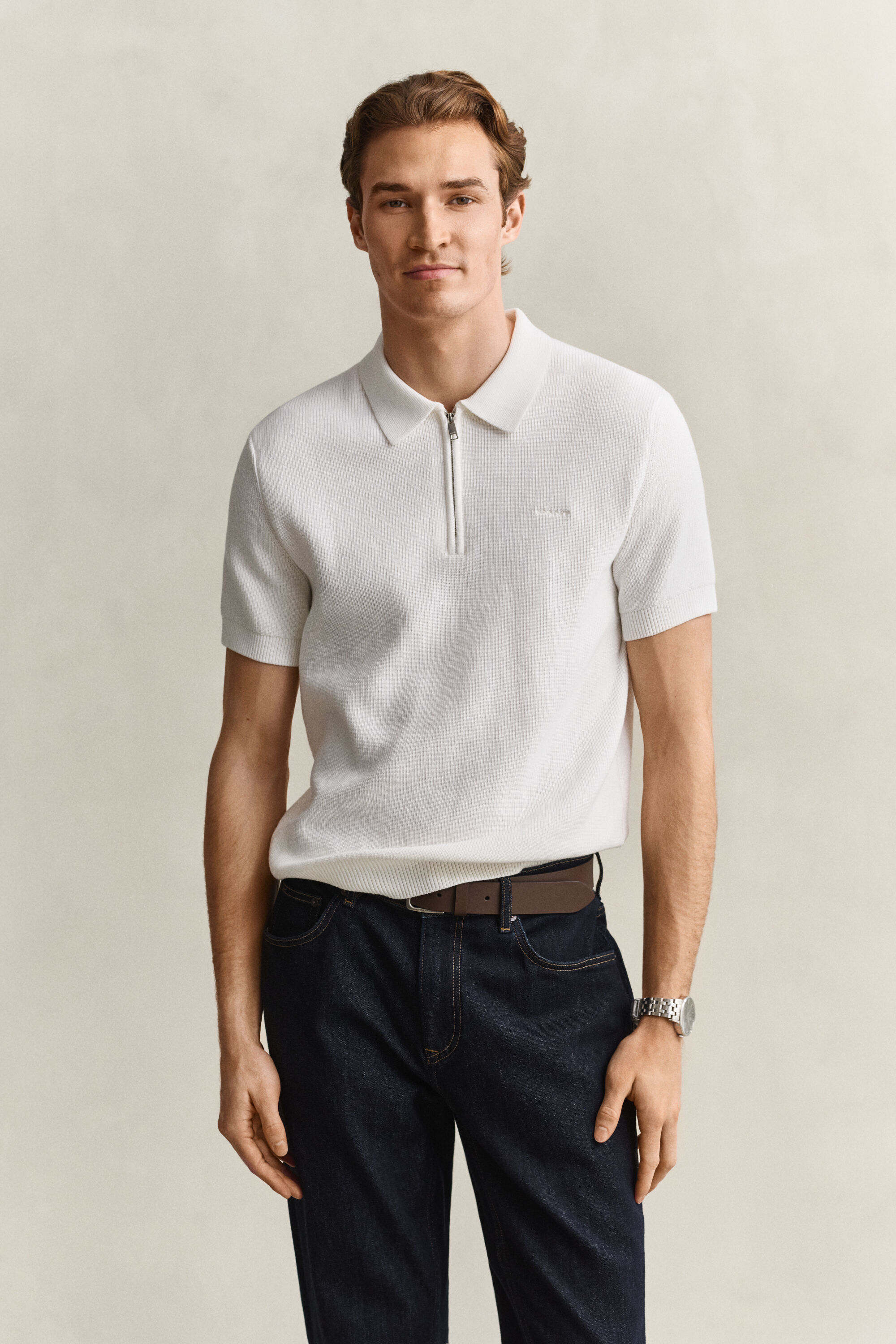 Gerippter Polopullover aus Baumwolle