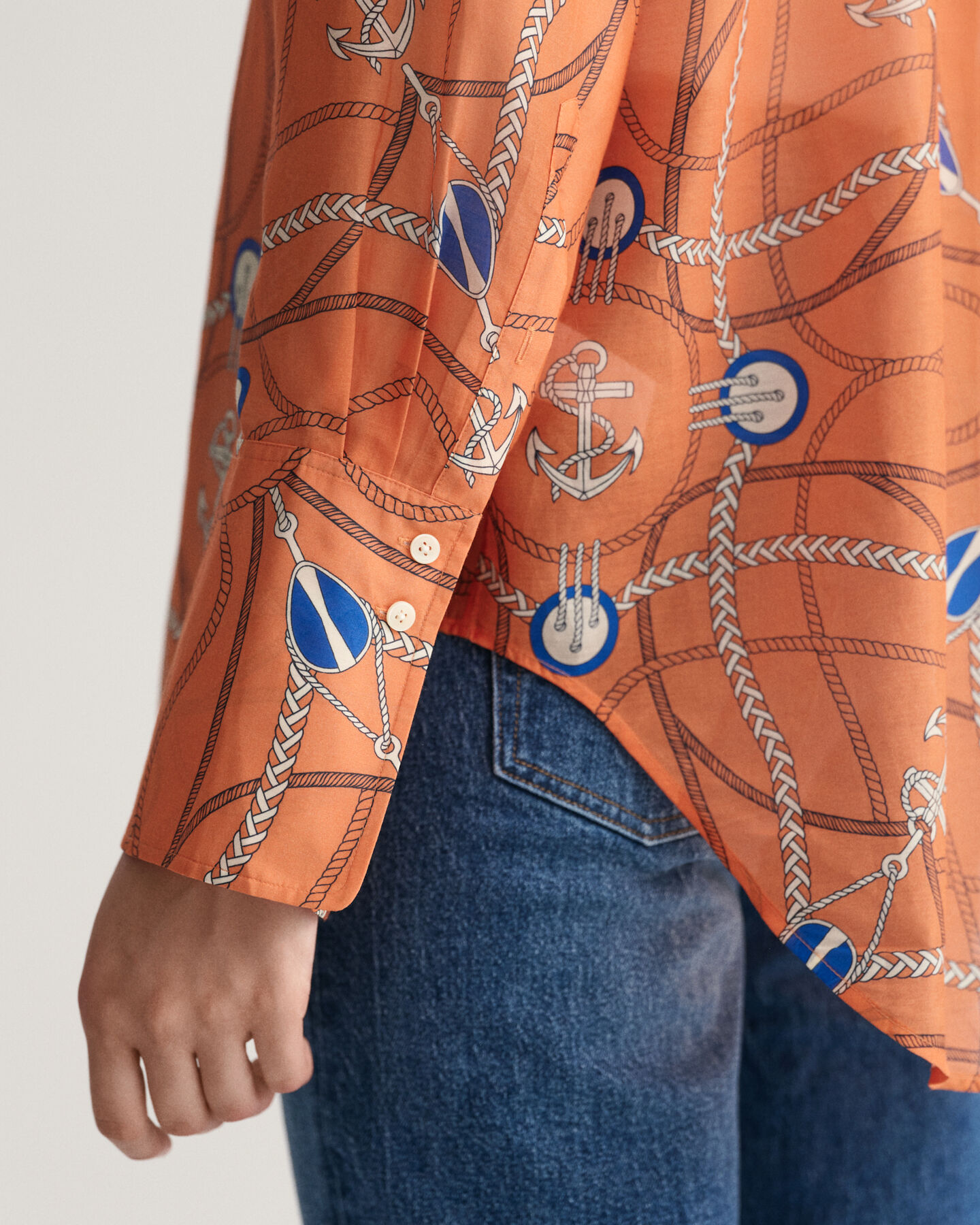 Relaxed Fit Sailing Print Bluse aus Baumwolle und Seide