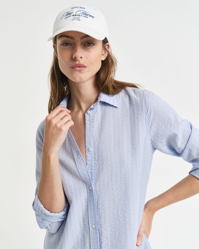 Tonal Seersucker Kleid mit Streifen