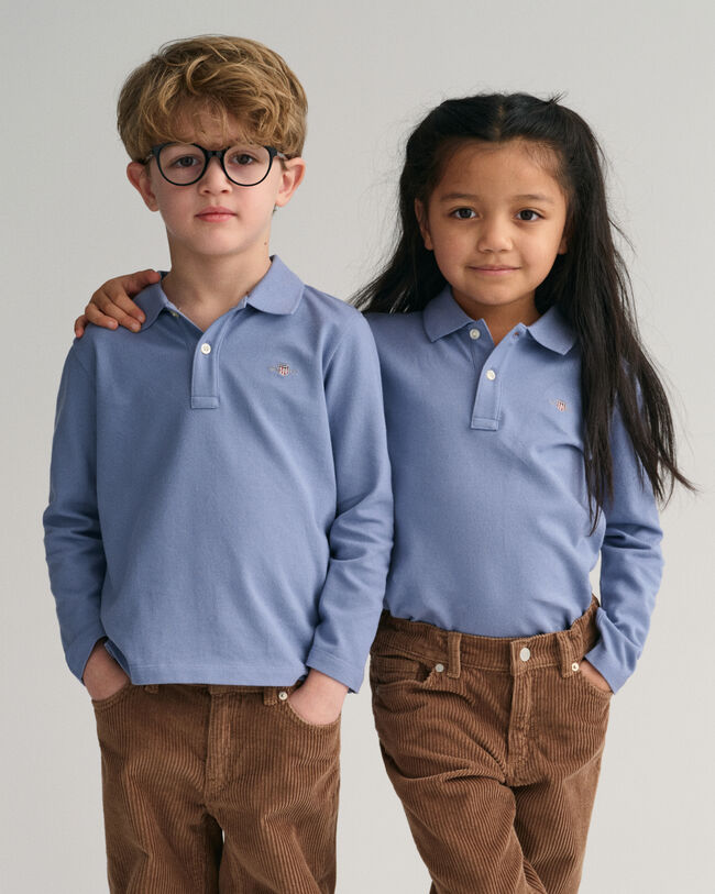 Kids Shield Piqu&eacute; Langarm-Poloshirt