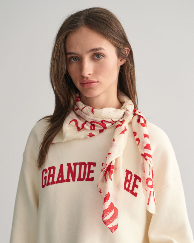 Baumwoll Seiden Tuch mit Text-Print