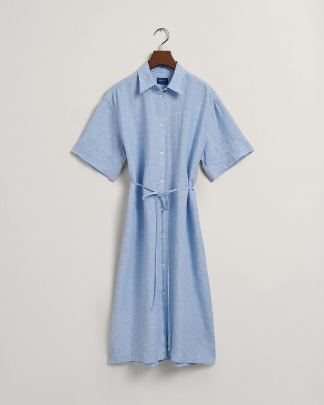 Kurzarm Hemdblusenkleid aus Leinen