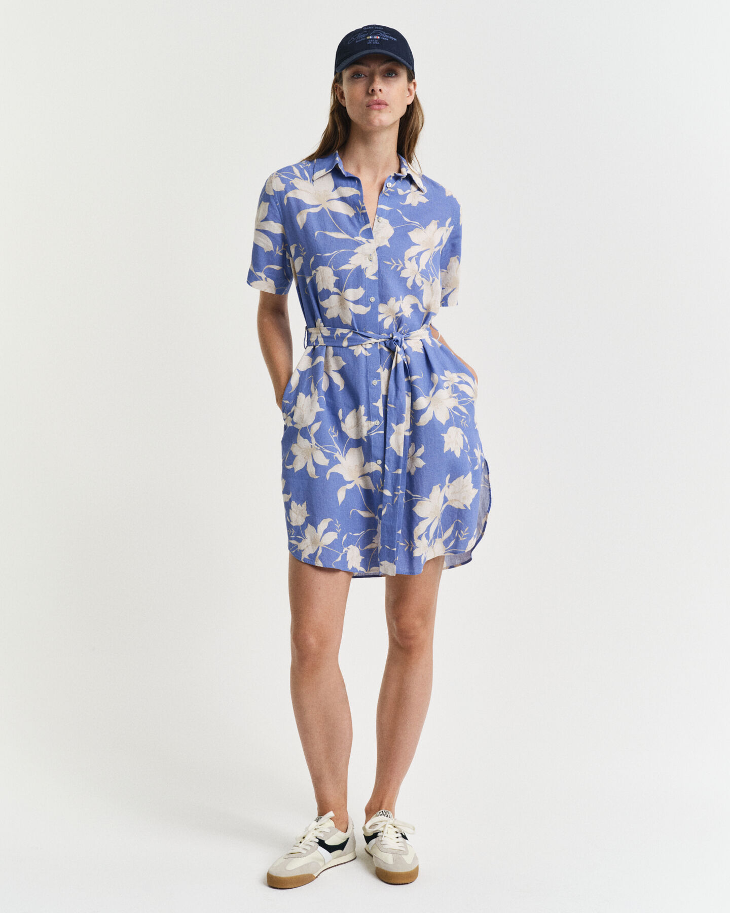 Hemdblusenkleid aus Leinen mit Blumen-Print