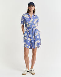 Hemdblusenkleid aus Leinen mit Blumen-Print