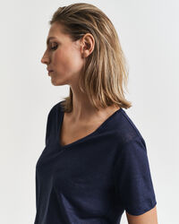 Leinen T-Shirt mit V-Ausschnitt