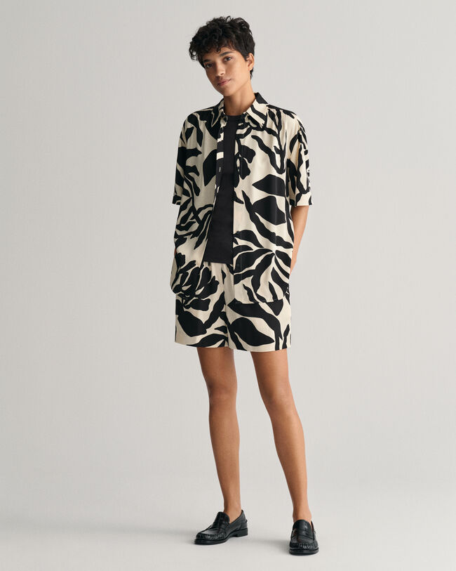 Relaxed Fit Palm Print Pull-On Shorts