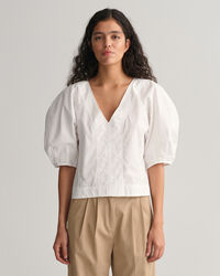 V-Neck Shirt mit Ballonärmeln