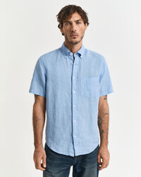 St&uuml;ckgef&auml;rbtes Regular Fit Leinen Kurzarmhemd