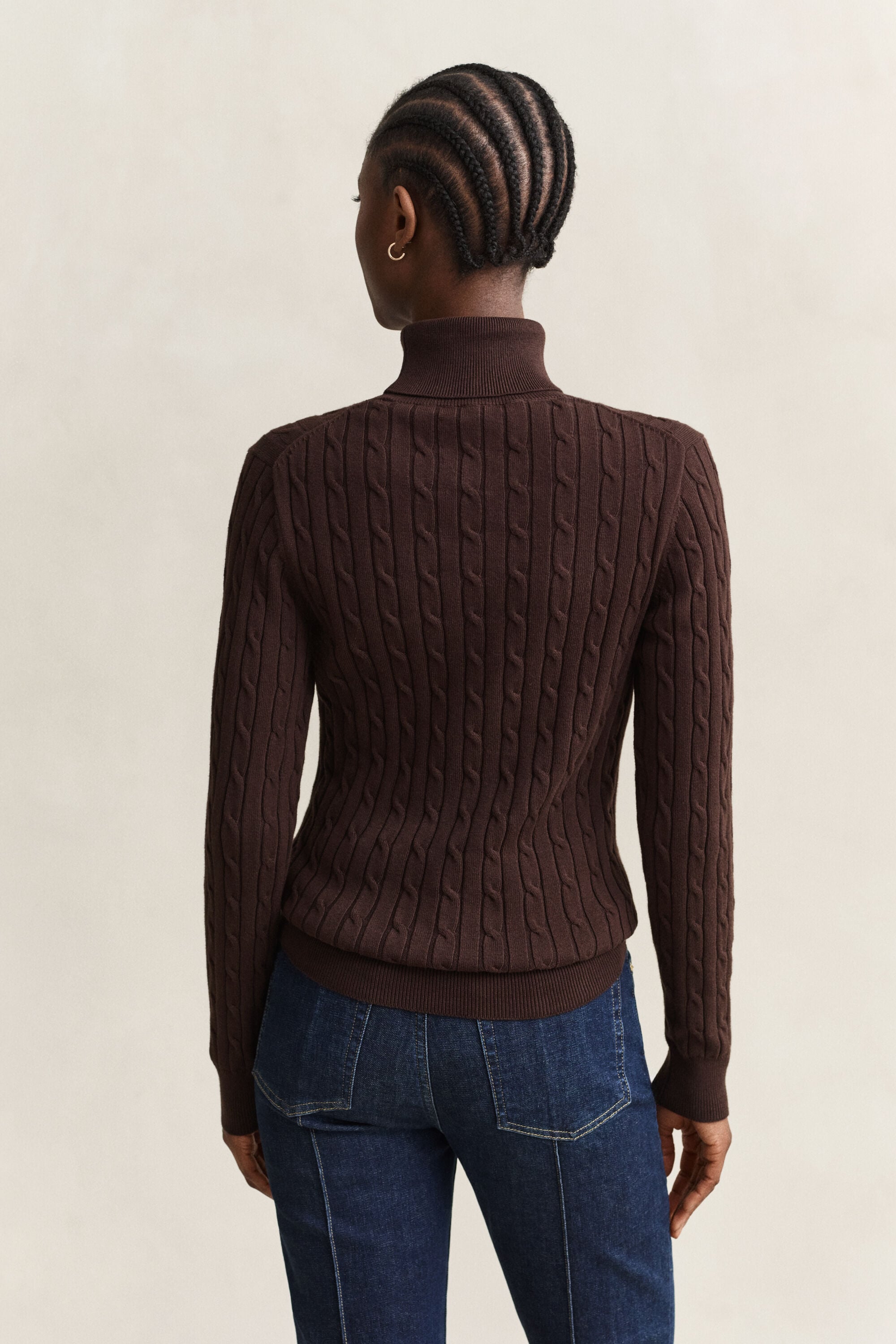 Zopfstrick Rollkragenpullover aus Stretch-Baumwolle
