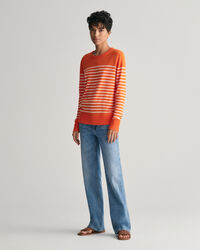 Feinstrick Rundhalspullover mit Streifen