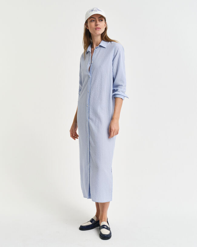 Tonal Seersucker Kleid mit Streifen