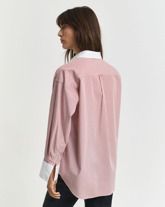 Oversized Bluse mit Kontrastkragen und Streifen