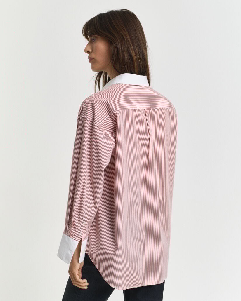 Oversized Bluse mit Kontrastkragen und Streifen