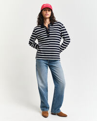 Breton Striped Piqué Langarm-Poloshirt