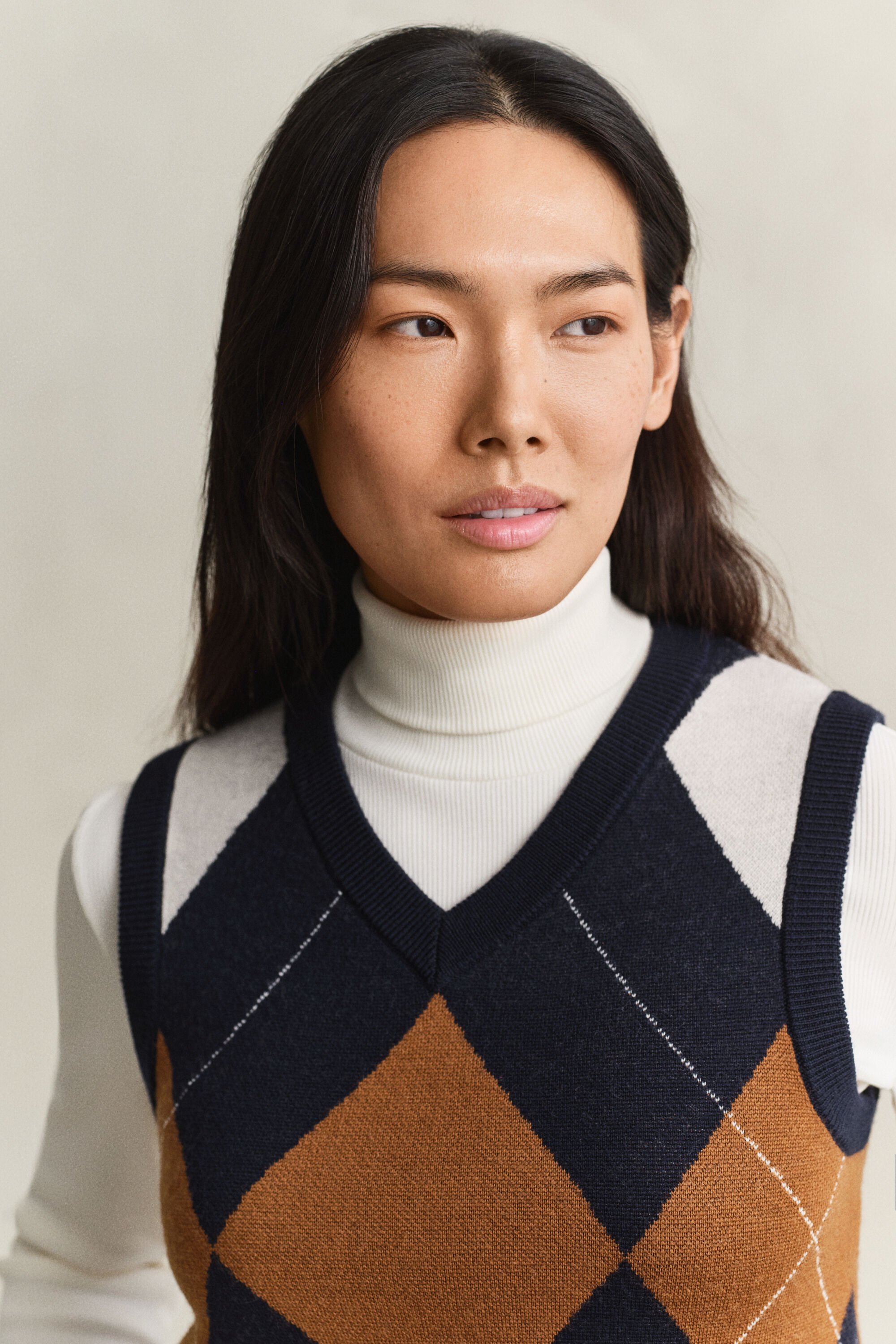 Pull sans manches en laine tricotée avec motif argyle
