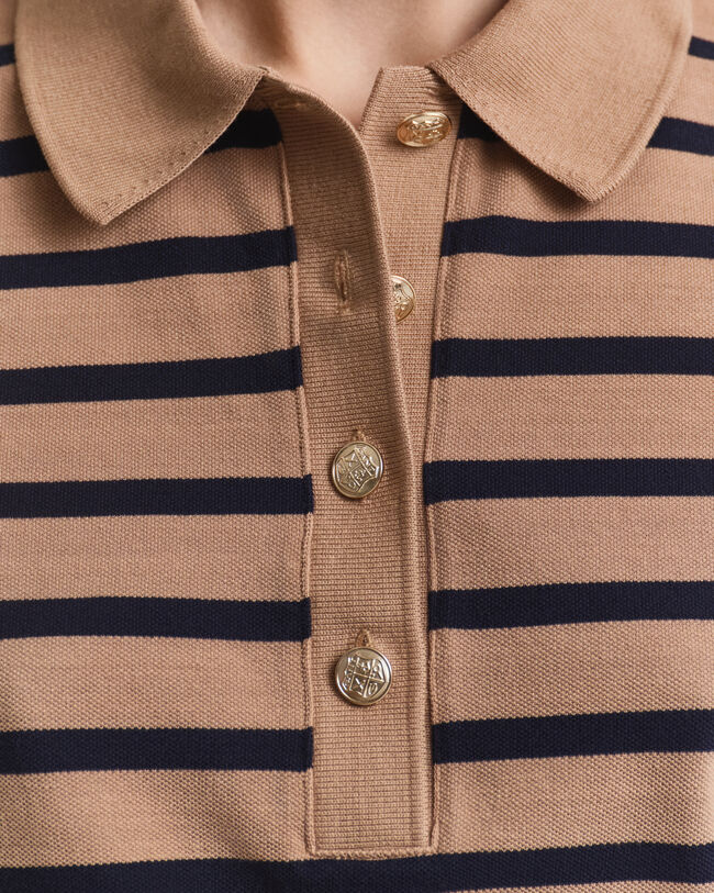 Breton Striped Piqué Langarm-Poloshirt