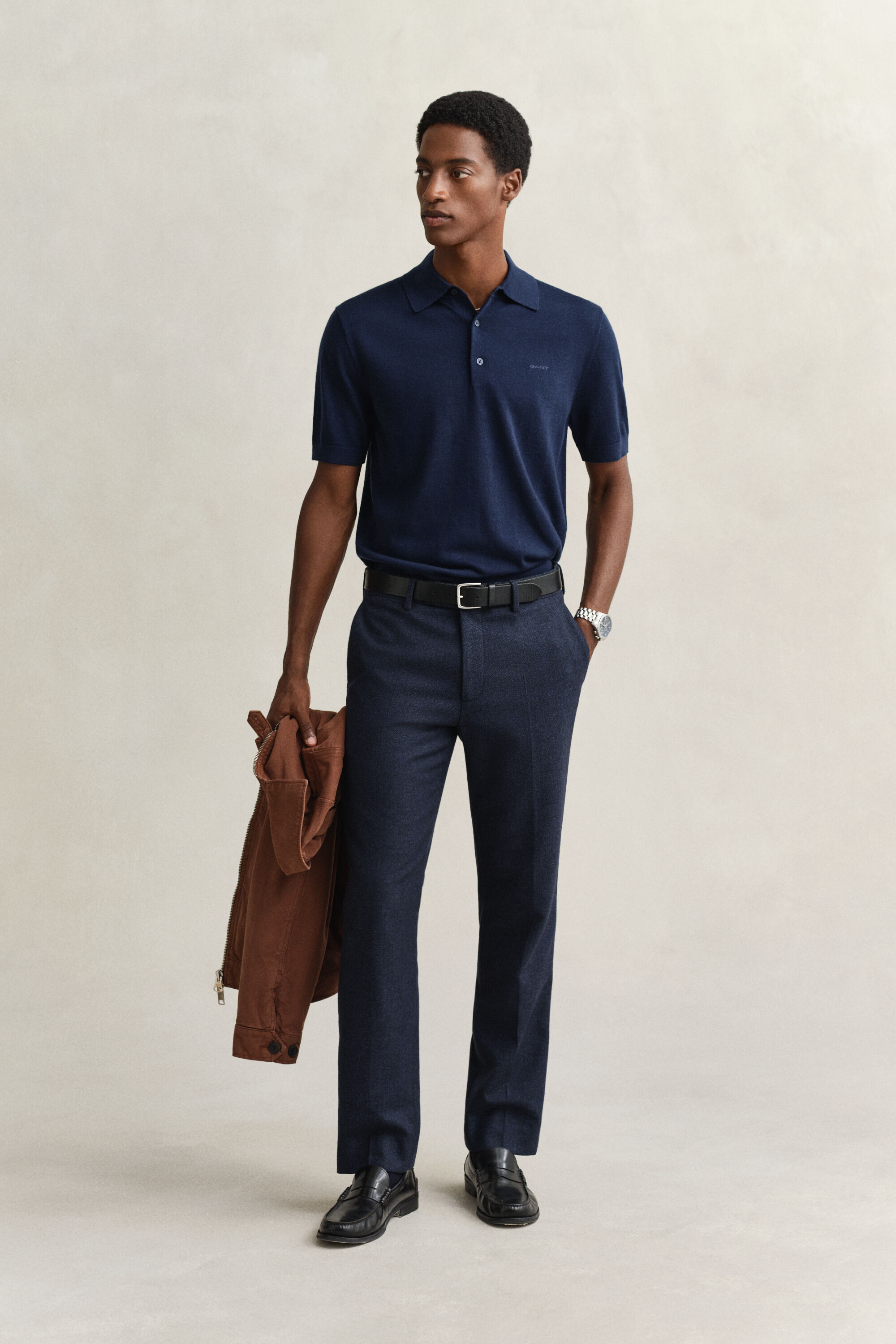 Kurzärmeliger Polopullover aus extrafeiner Merinowolle