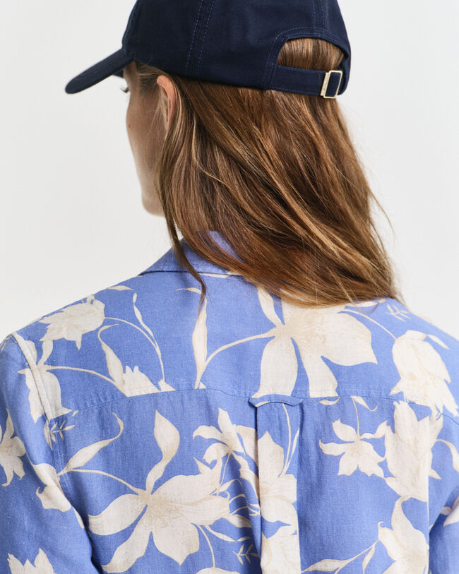Hemdblusenkleid aus Leinen mit Blumen-Print