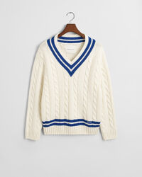 V-Neck Pullover mit Zopfmuster