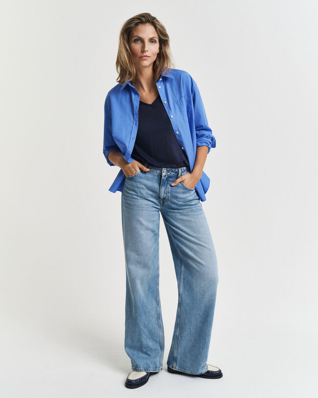 Leinen T-Shirt mit V-Ausschnitt