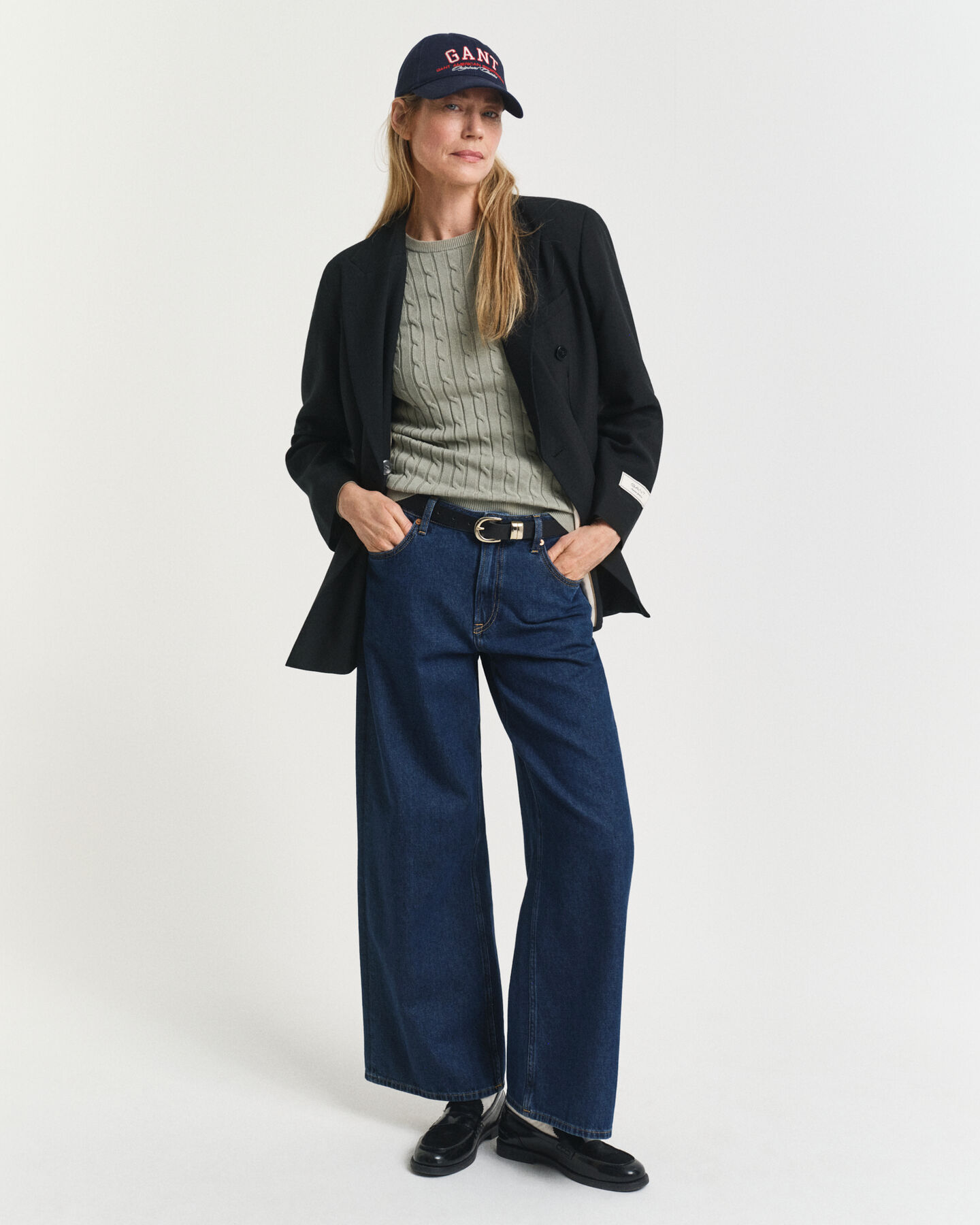 Zopfstrick Rundhalspullover aus Stretch-Baumwolle