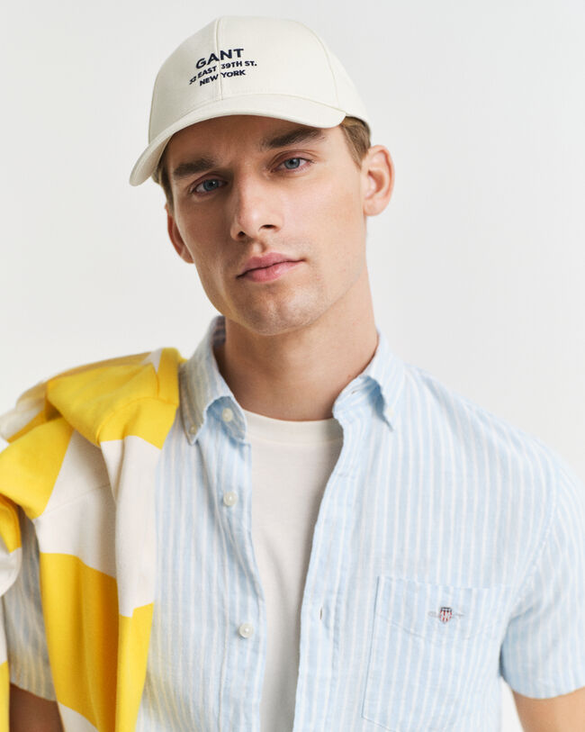 Regular Fit Baumwoll Leinen Kurzarmhemd mit Streifen