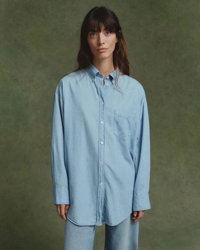 Oversized Fit Chambray-Bluse