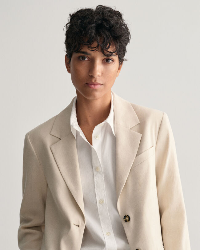 Regular Fit Stretch Leinen Blazer