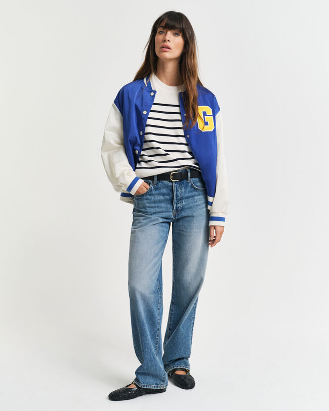 Baumwoll-Rundhalspullover mit Streifen