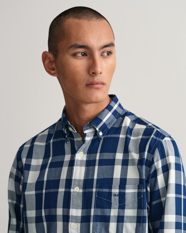 Regular Fit Indigo Tartan Hemd aus Twill