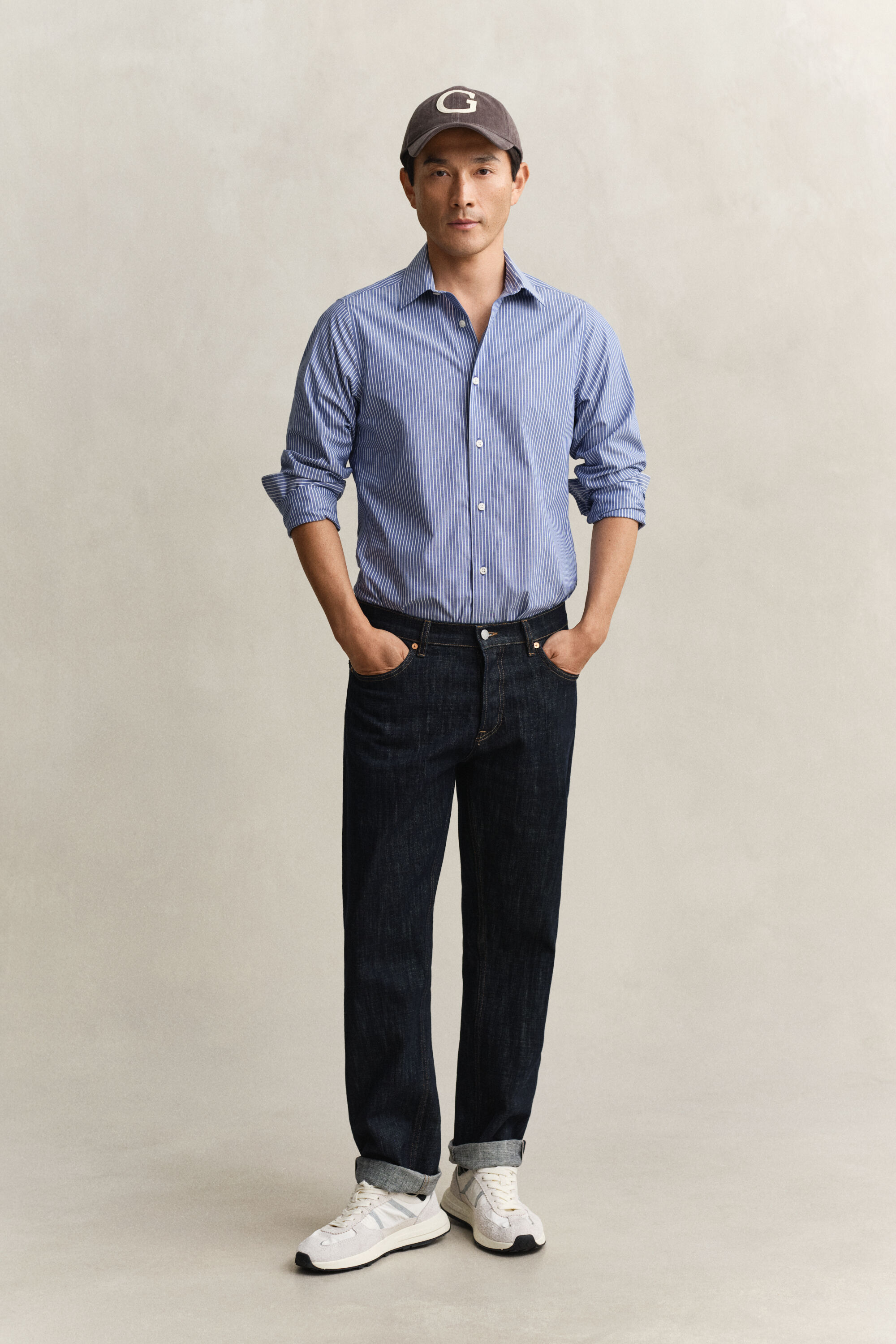 Chemise en popeline stretch à rayures