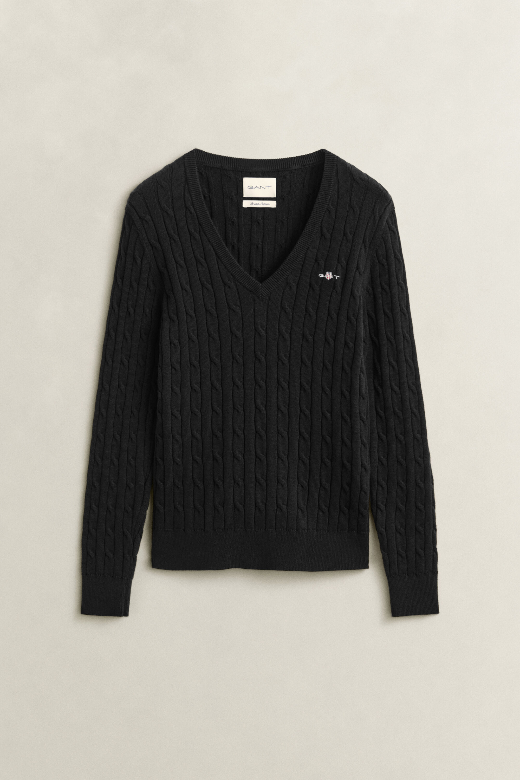 Maglia con scollo a V in cotone elasticizzato a trecce