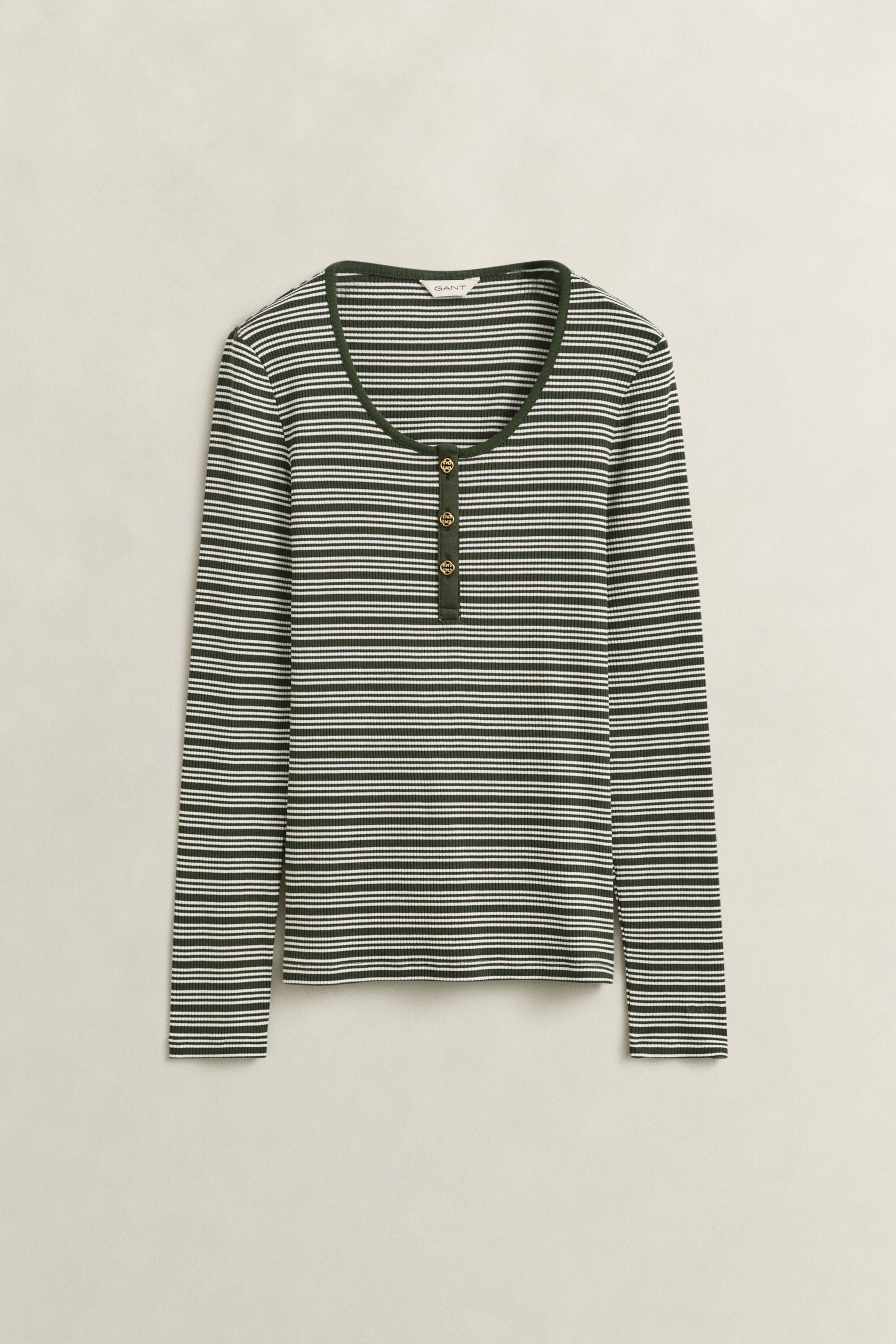 Geripptes langärmliges Henley-Shirt