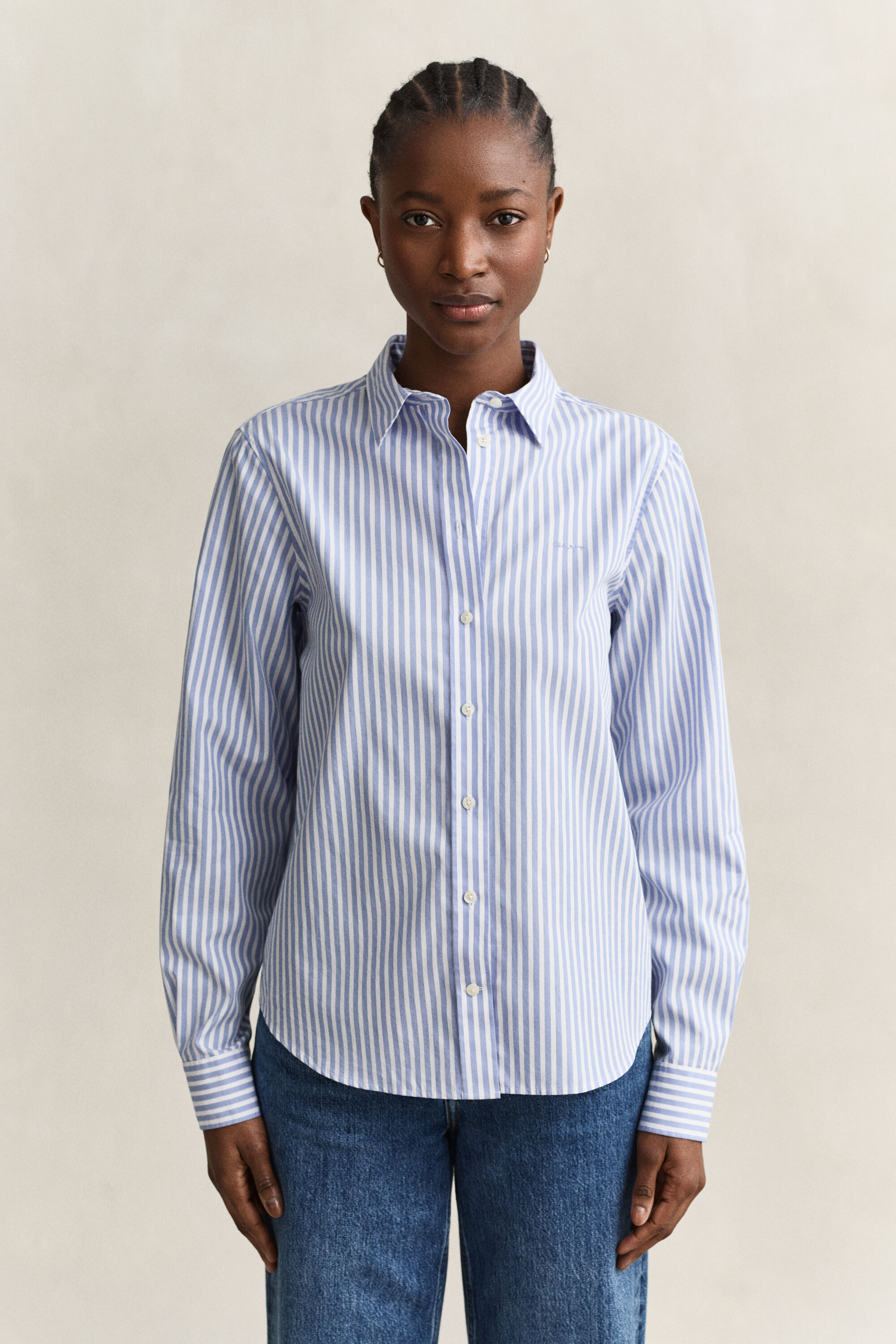 Chemise classique coupe regular en popeline à rayures
