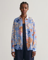 Regular Fit Baumwoll Seiden Bluse mit Blumen-Print