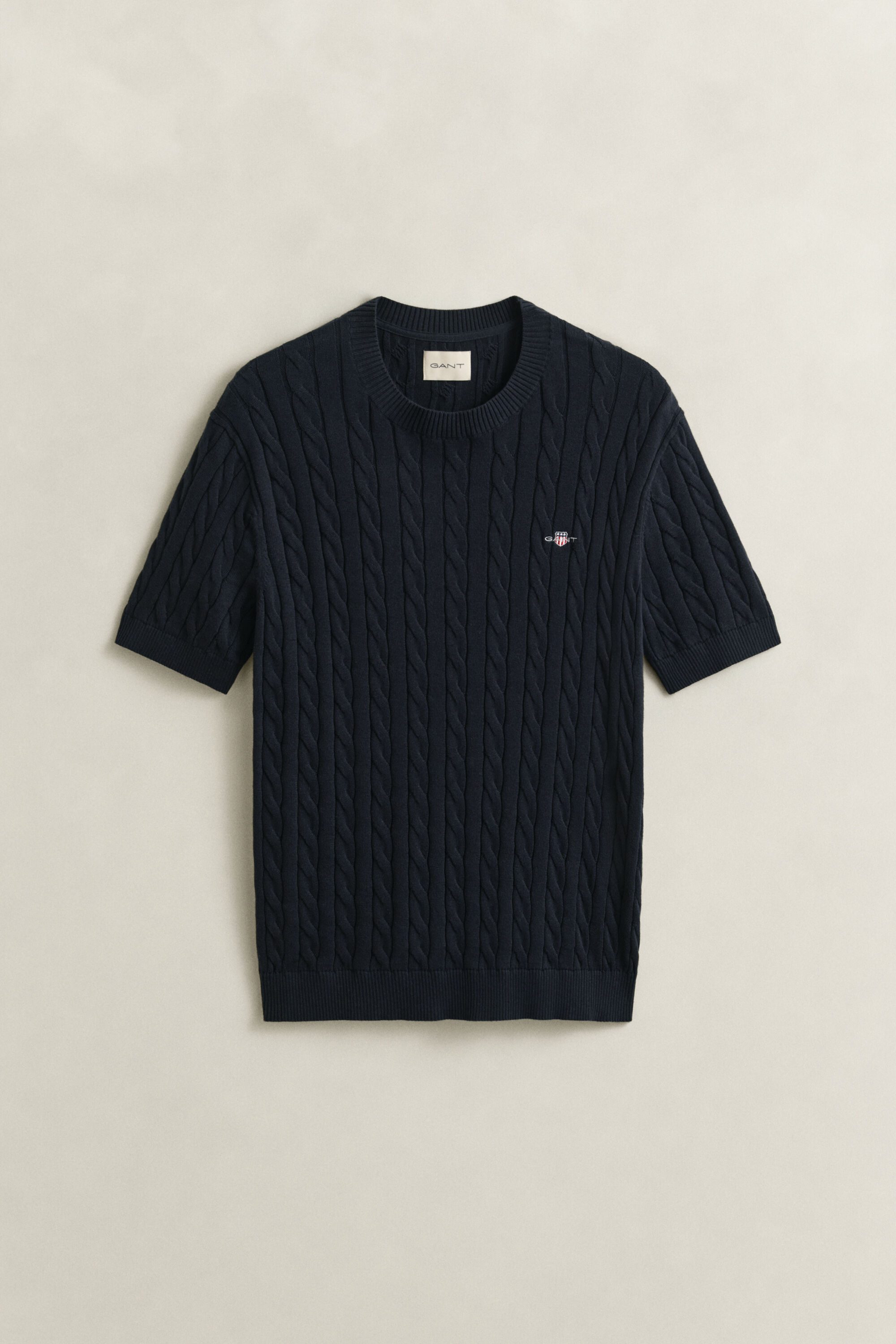 Cotton Cable Knit Short Sleeve Sweater