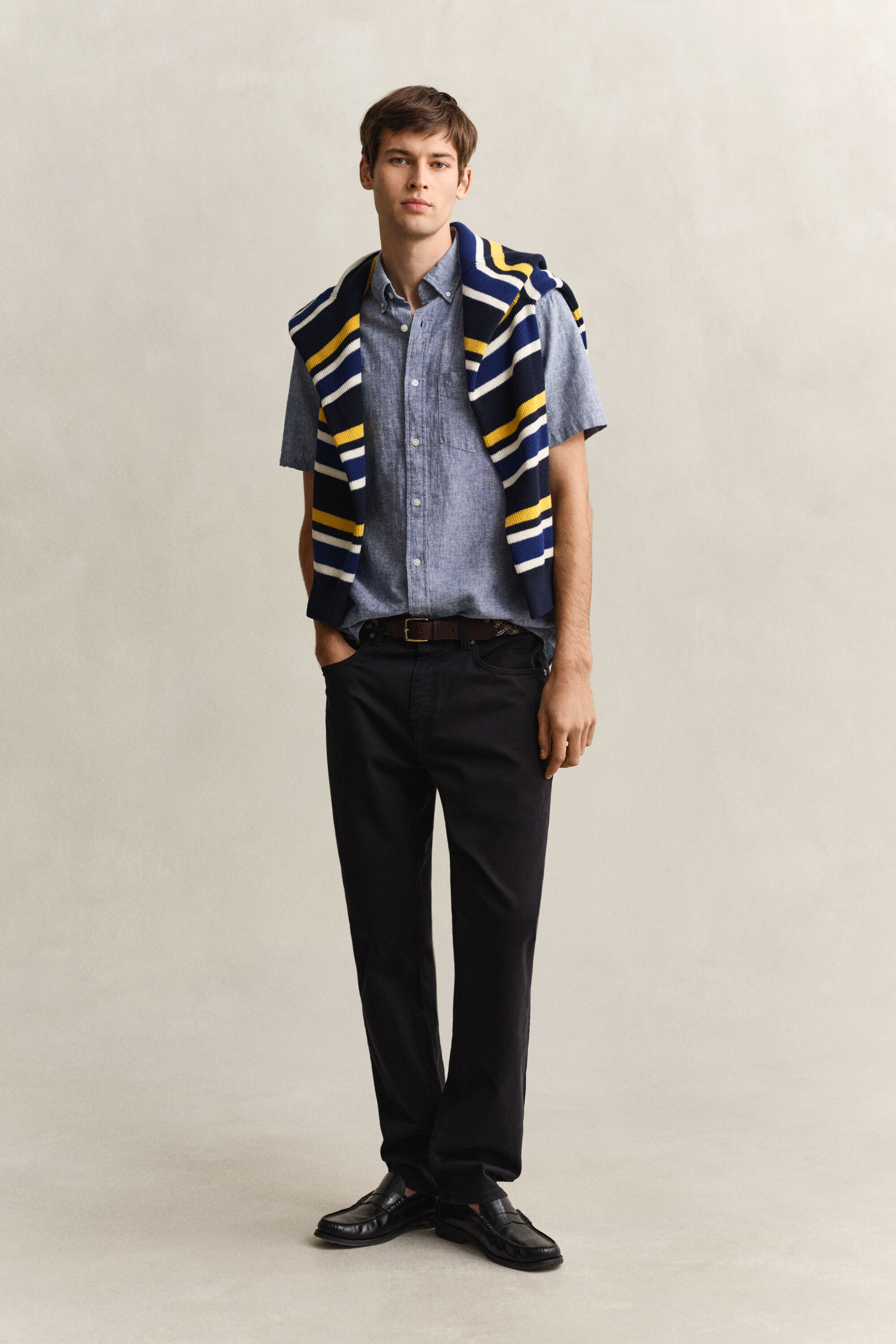 Chemise à manches courtes en lin mélangé